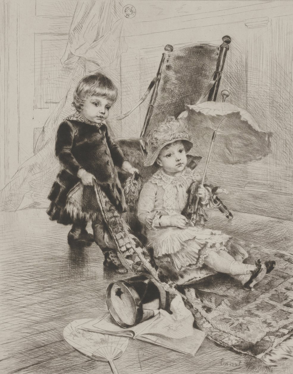 Hölgy a hintójában (szárazpont) alkotó: Rudolphe Ernst