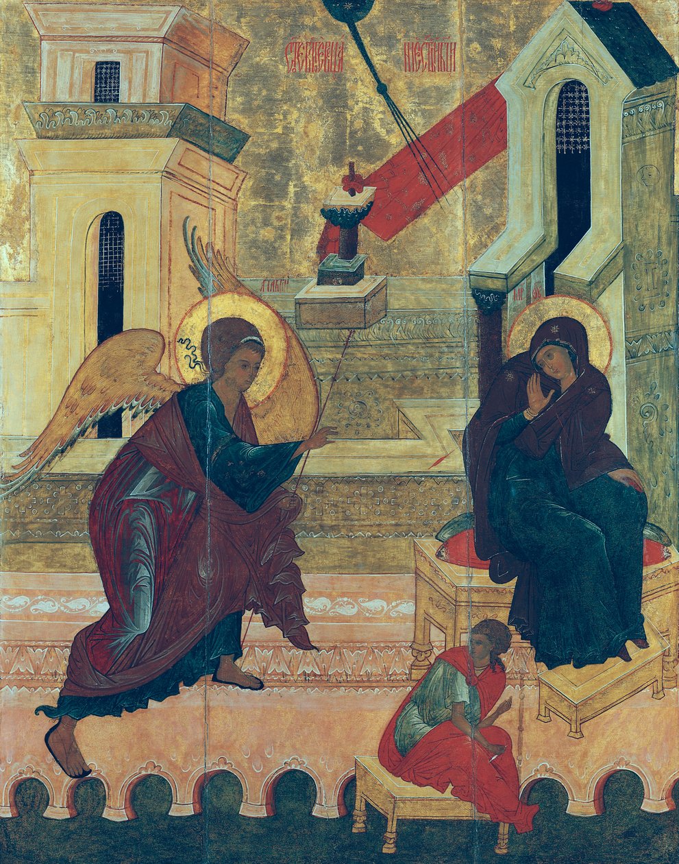 Az Angyali üdvözletet ábrázoló ikon (tempera a panelen) alkotó: Russian School