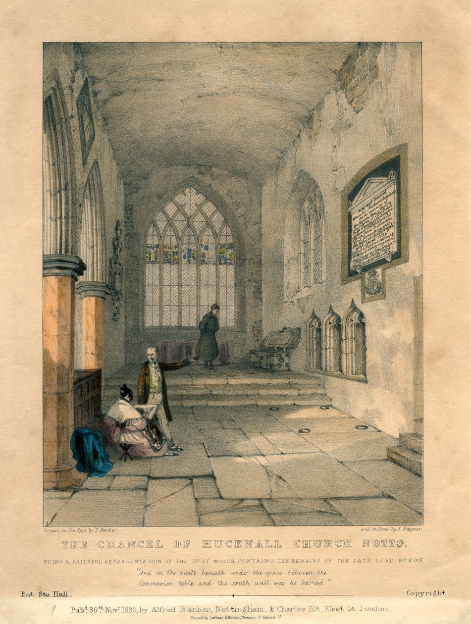 A Hucknall templom kancellárja, Nottinghamshire, 1835 alkotó: S Rayner