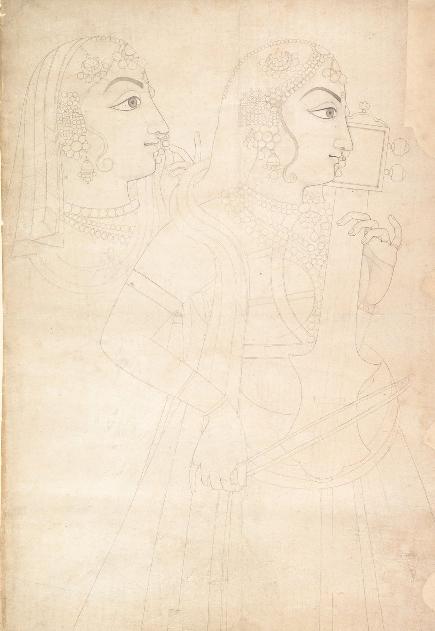 Singer és Sarinda Player, kb. 1800. alkotó: Sahib Ram