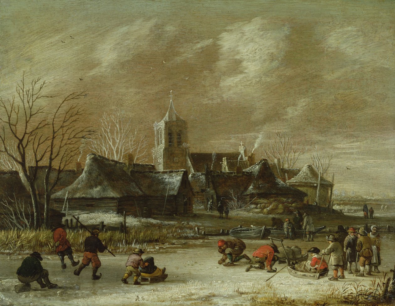 Város télen műkorcsolyázással alkotó: Salomon Rombouts