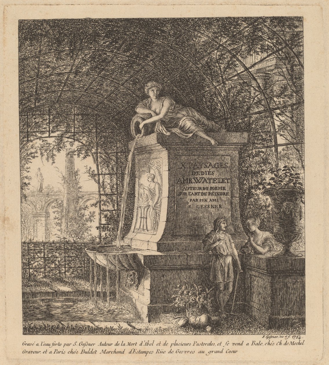 Szökőkút egy nyaralóházban, 1764. alkotó: Salomon Gessner