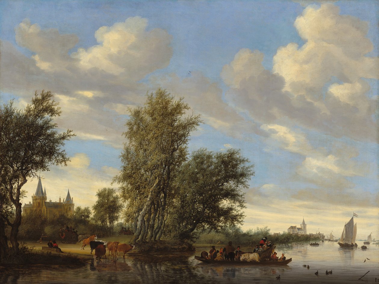 Folyói táj komppal, 1649. alkotó: Salomon Ruysdael