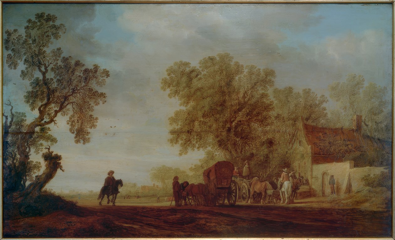 Országút egy fogadóval és utazókkal alkotó: Salomon van Ruisdael or Ruysdael