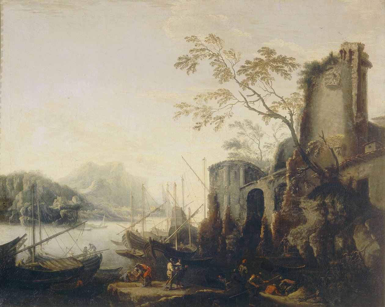 Kilátás a kikötőre alkotó: Salvator Rosa