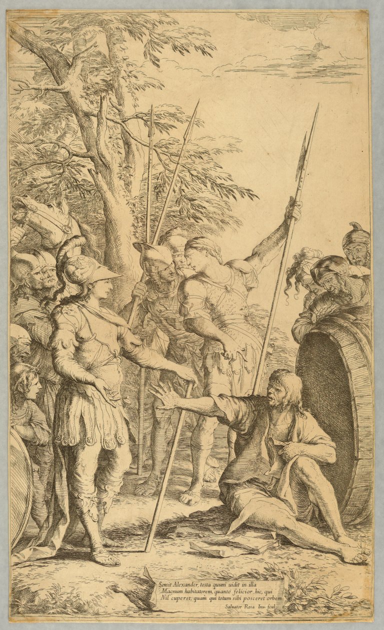 Sándor meglátogatja Diogenészt alkotó: Salvator Rosa