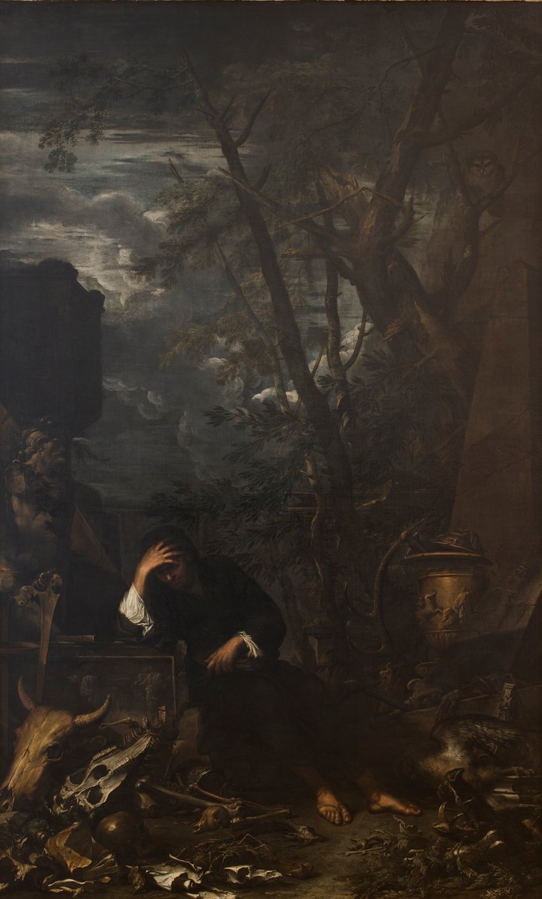 Demokritus a meditációban alkotó: Salvator Rosa