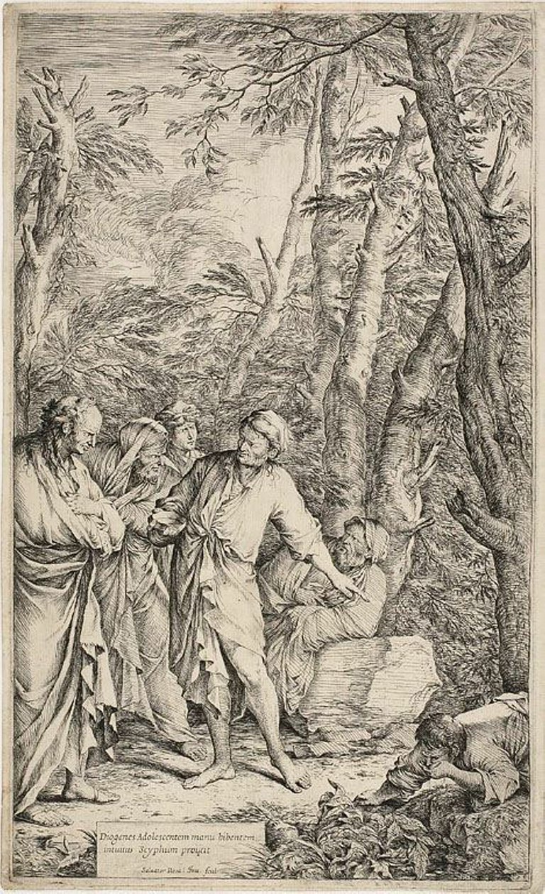 Diogenes eldobja a tálját alkotó: Salvator Rosa