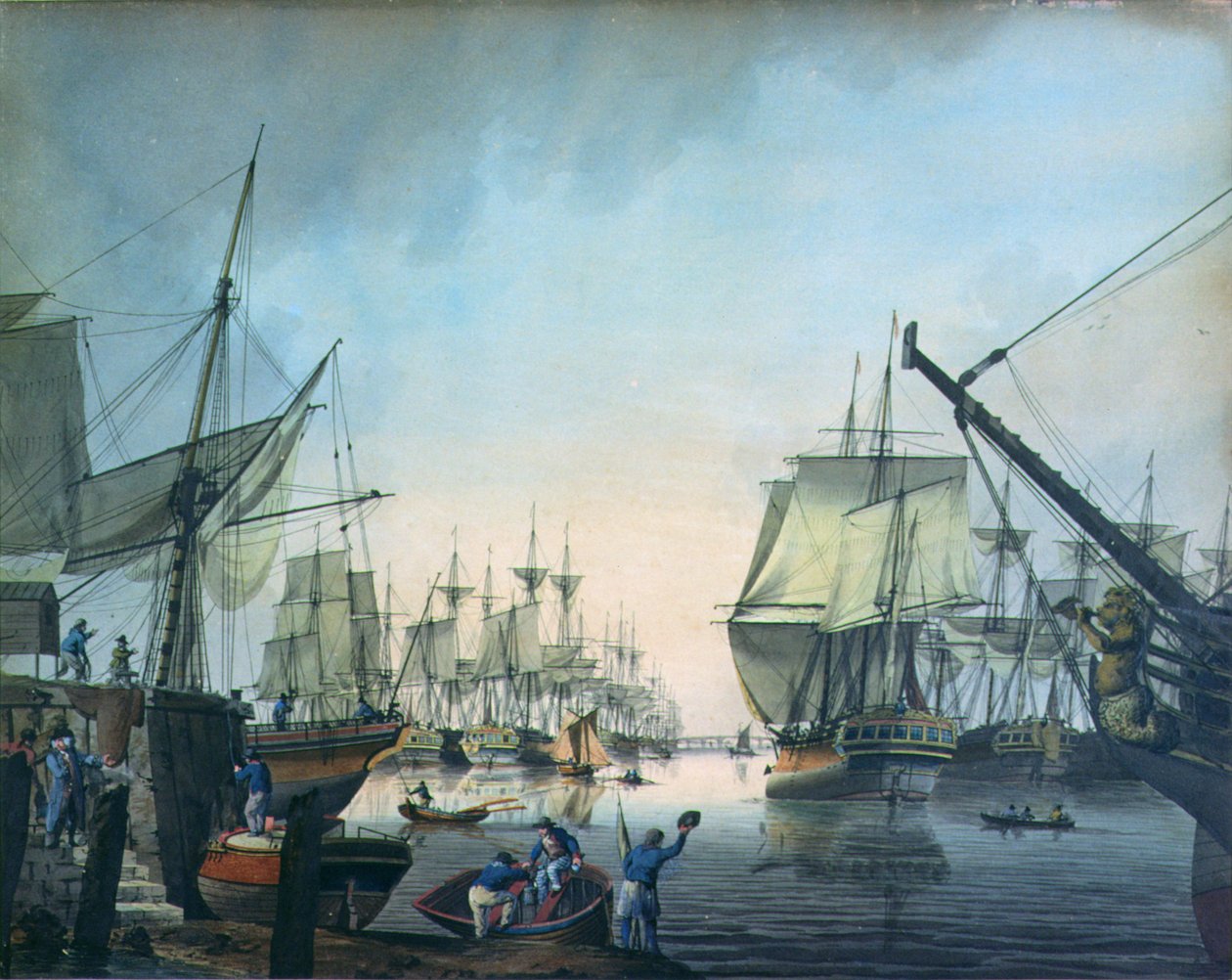 Kilátás a medencére, a London Bridge alatt alkotó: Samuel Atkins