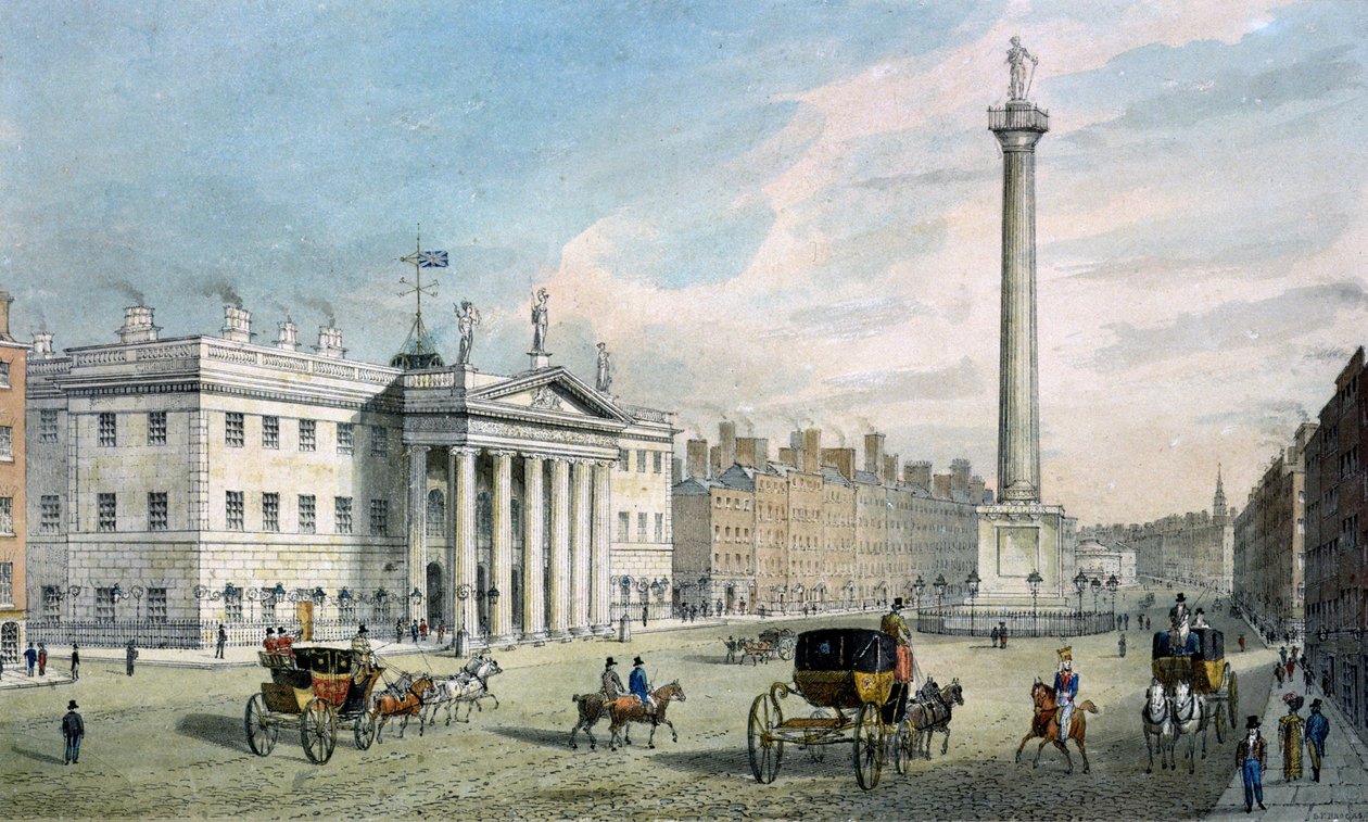 Sackville Street, Dublin, a Postahivatalt és a Nelson-oszlopot mutatja alkotó: Samuel Frederick Brocas