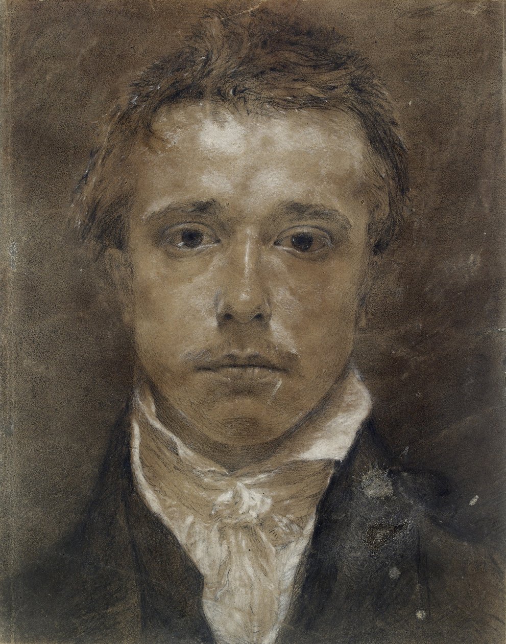 Önarckép, 1824 körül (fekete kréta, fehérrel kiemelve, buff papírra) alkotó: Samuel Palmer