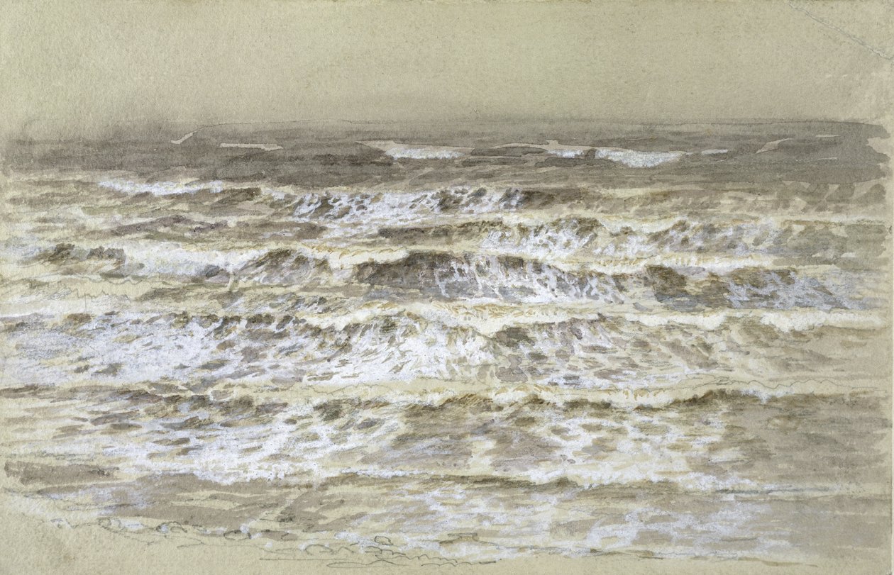 Hullámok tanulmányozása (szürke és barna mosás, gouache és grafit papíron) alkotó: Samuel Palmer