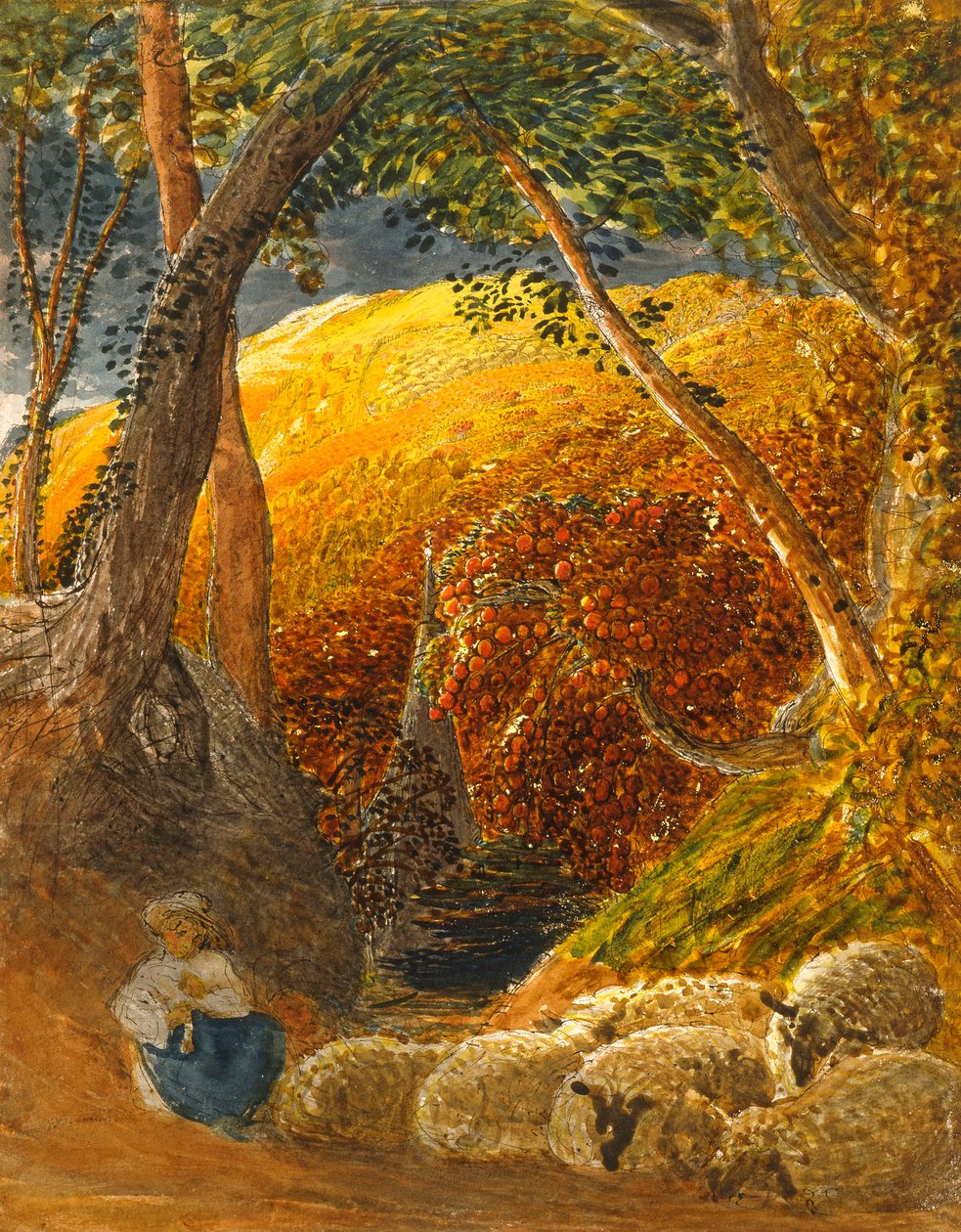 A varázslatos almafa (indiai tinta és wc) alkotó: Samuel Palmer