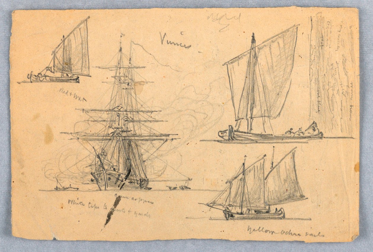 Rajz, vázlatok. Hajók, Velence, Olaszország, 1872 októbere alkotó: Samuel Colman