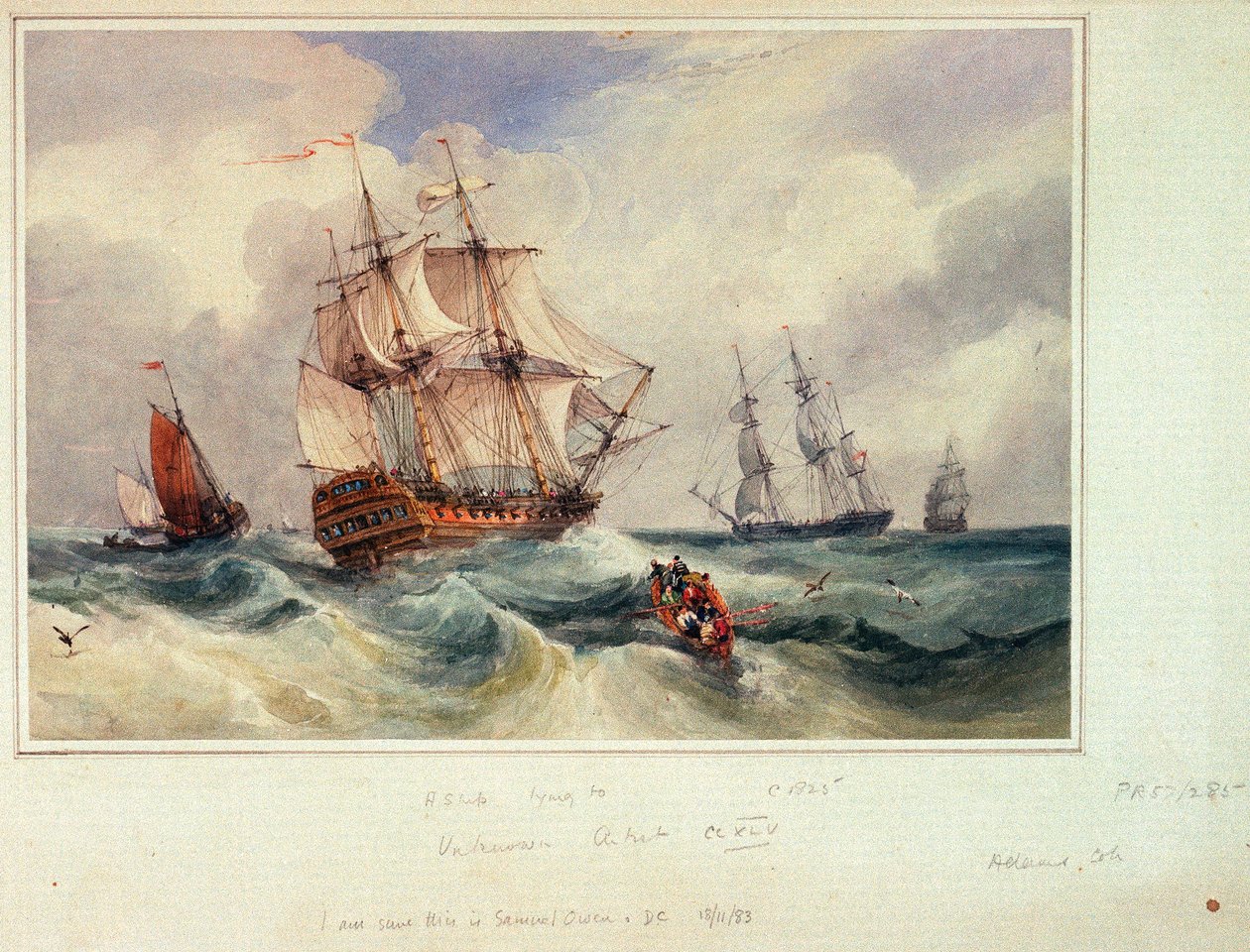 Fekvő hajó, 1825 körül (akvarell) alkotó: Samuel Owen