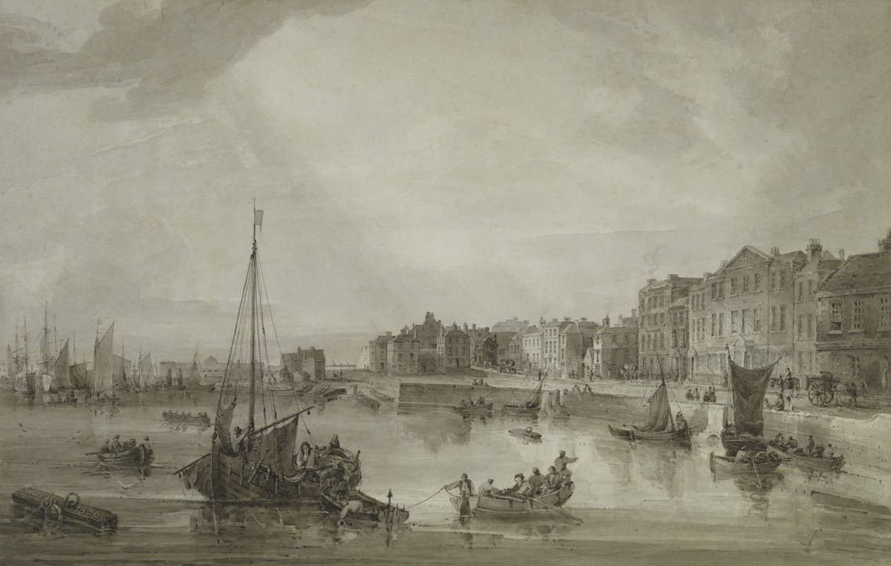 Margate Harbour, 1806 (barna mosás grafit felett) alkotó: Samuel Owen