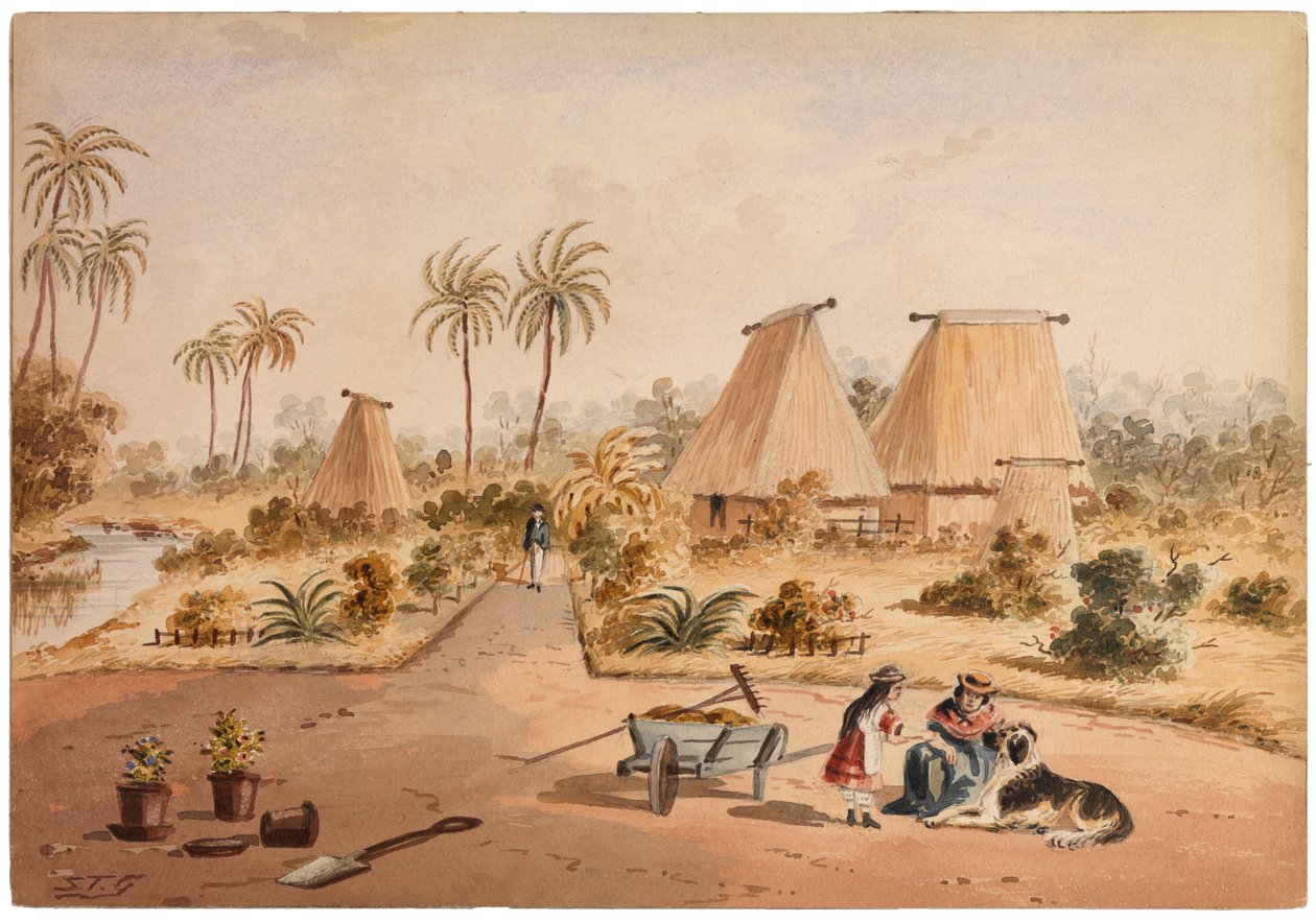 A tanya, Savu-öböl, Fidzsi-szigetek, 1870 alkotó: Samuel Thomas Gill