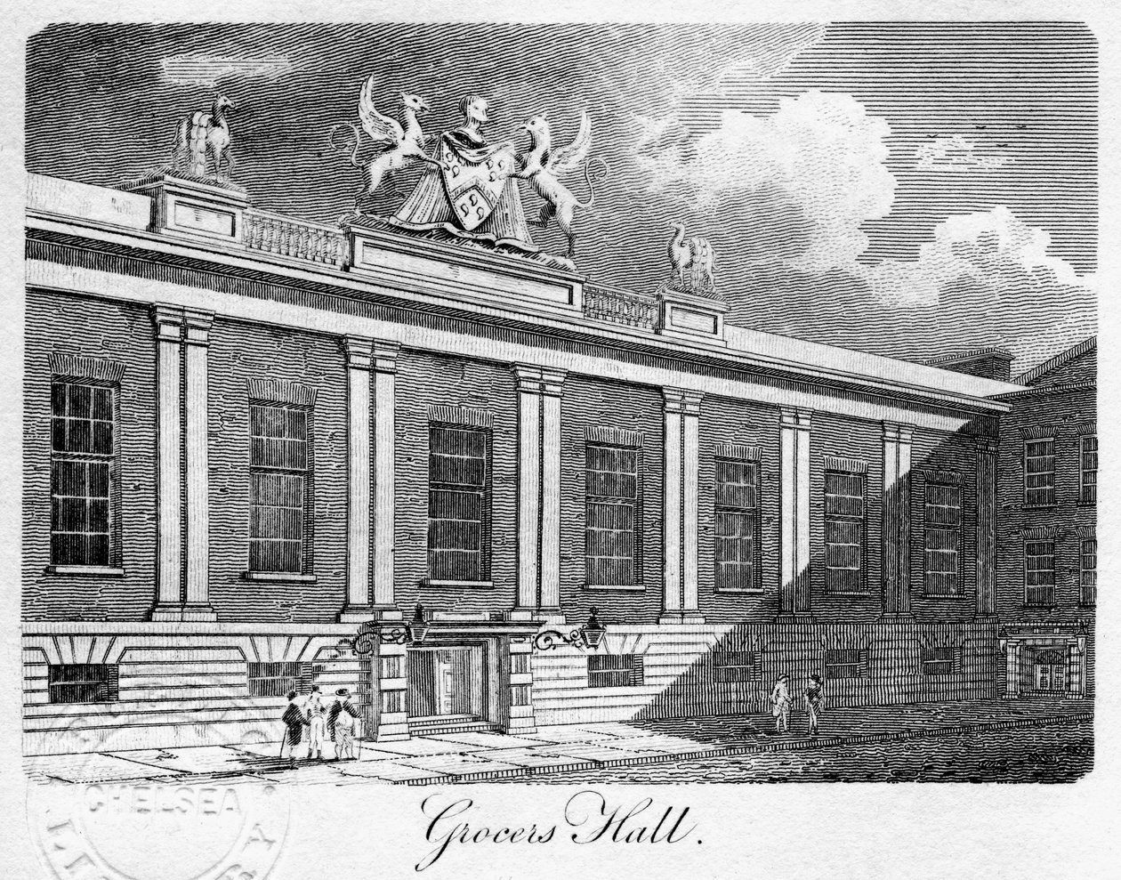Grocers Hall, London City, 1811. alkotó: Sands