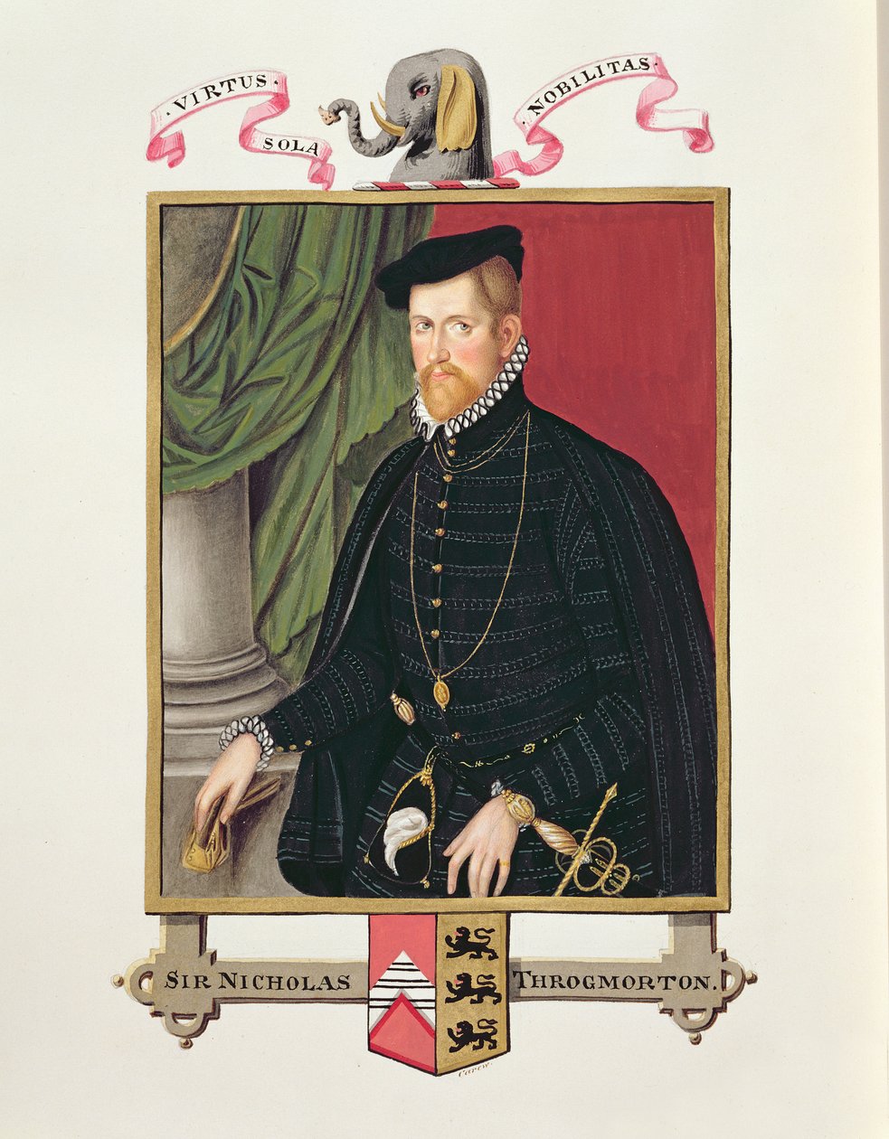 Sir Nicholas Throckmorton (1515-71) portréja az Erzsébet királynő udvarának emlékirataiból, 1825-ben (wc és gouache papíron) alkotó: Sarah Countess of Essex