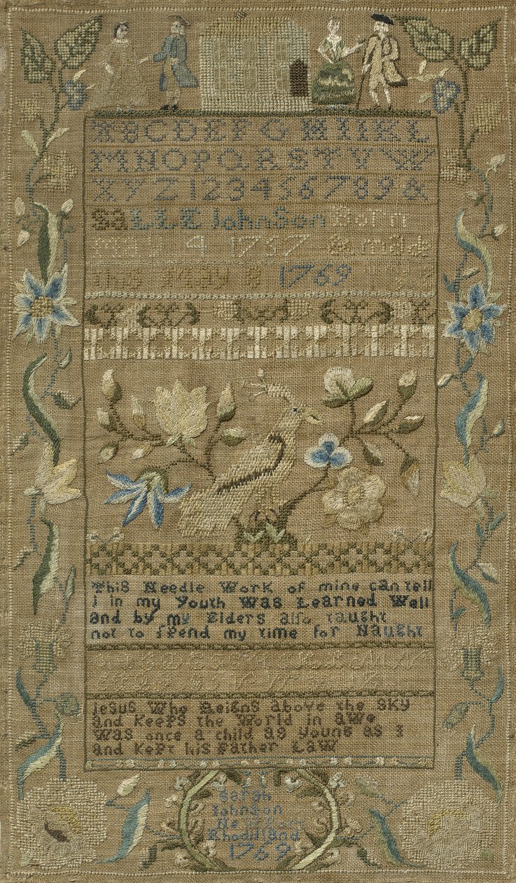 Sampler, 1769 (selyem vászonra) alkotó: Sarah Johnson