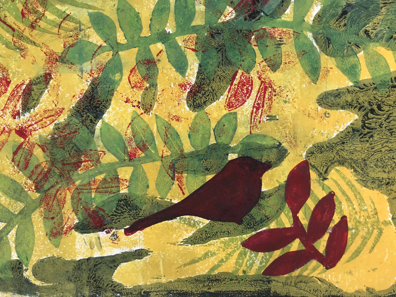 Sárga okker botanikai (monoprint papíron) alkotó: Sarah Thompson Engels