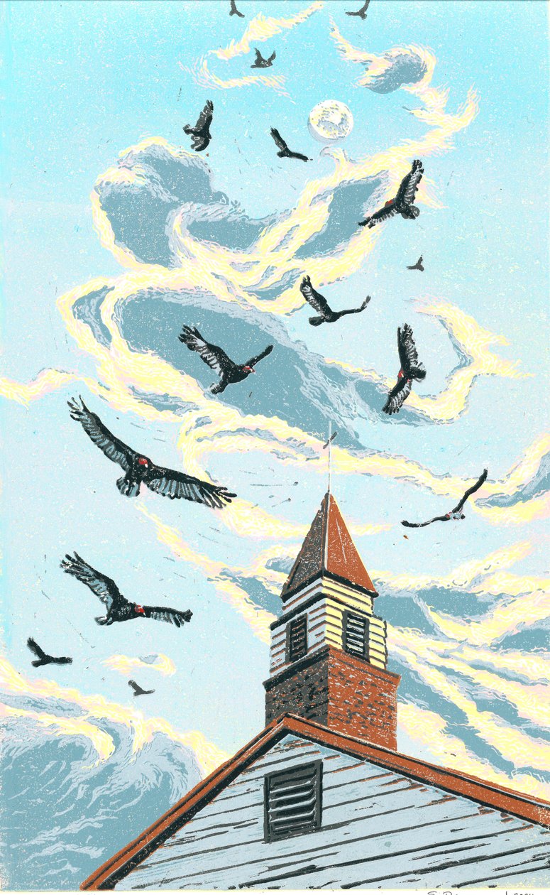Messengers, 2024 (Linómetszet) alkotó: Sarah Drummond