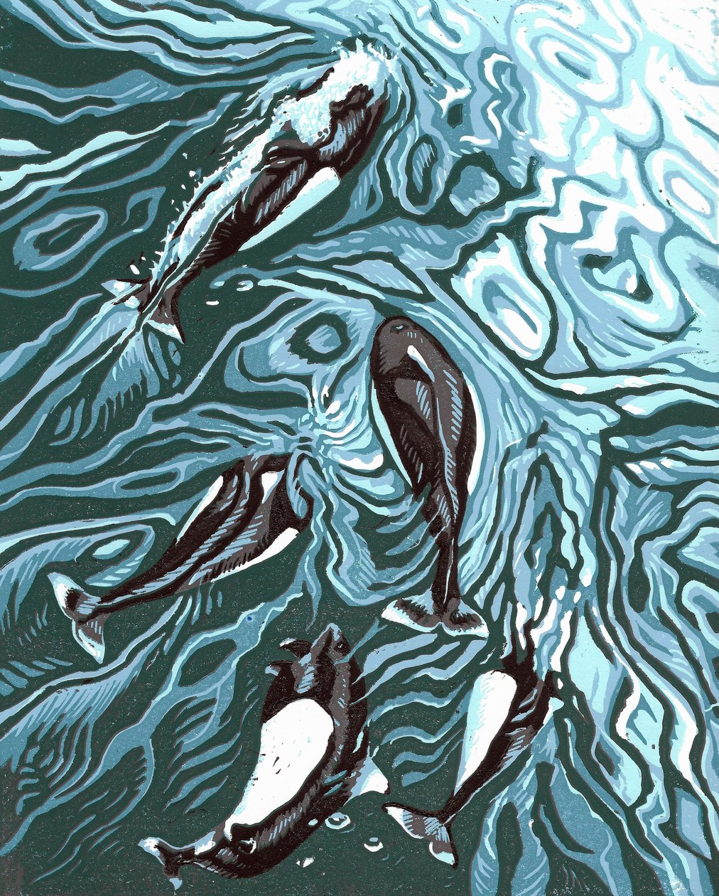 Wake Riders, 2016 (Linómetszet) alkotó: Sarah Drummond