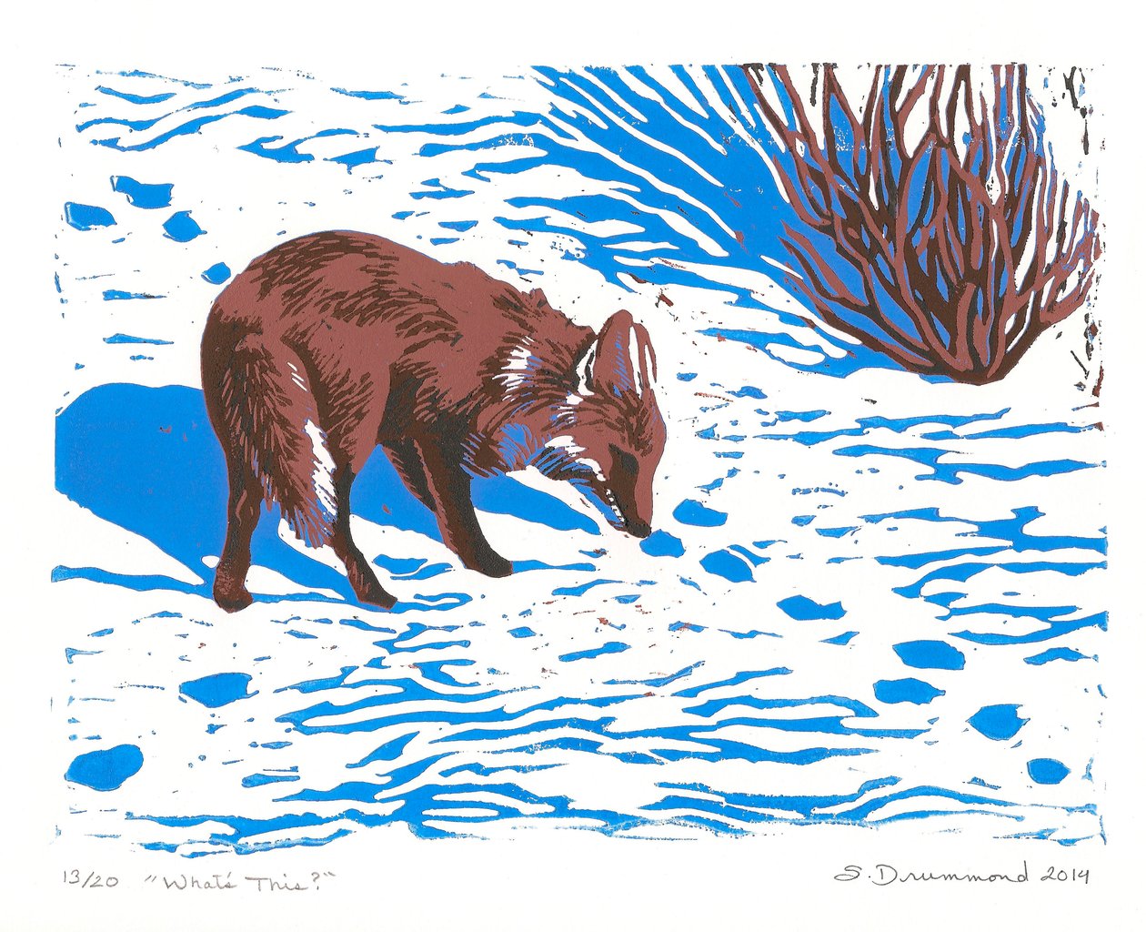 Mi ez, 2014 (Linómetszet) alkotó: Sarah Drummond