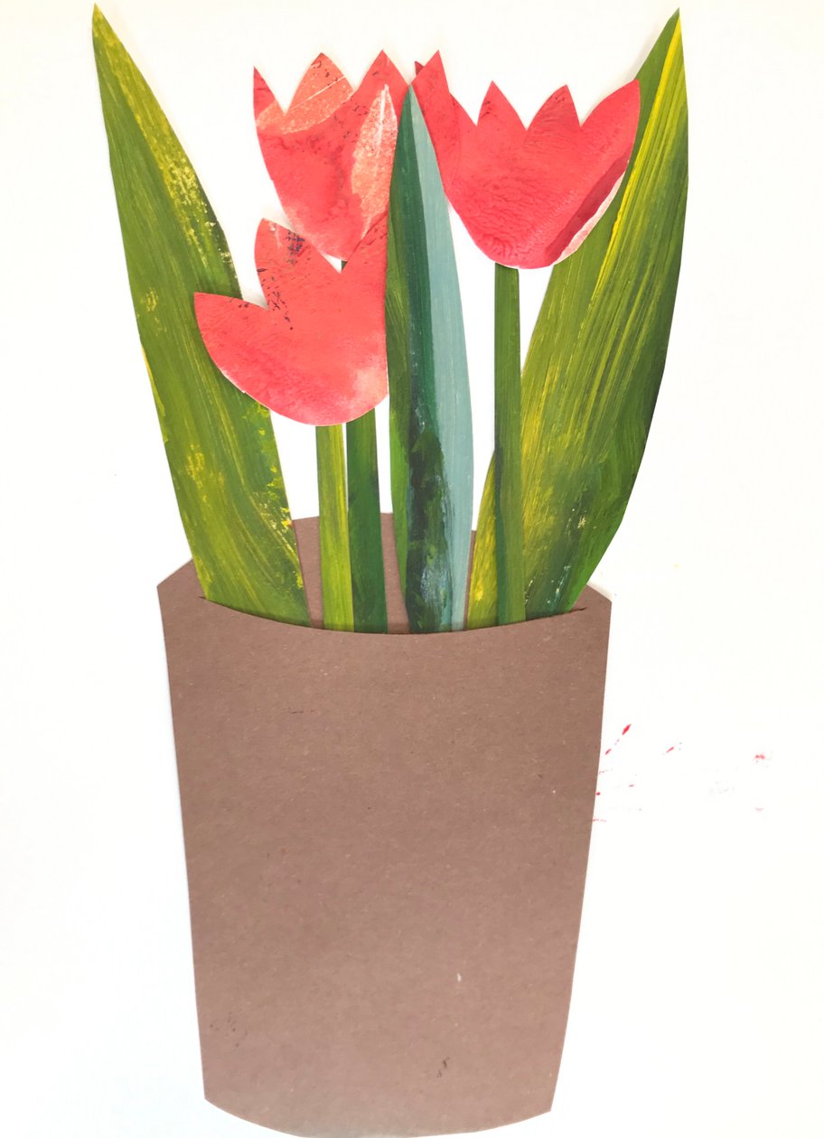 Tulipánok cserépben, 2018 (kollázs) alkotó: Sarah Thompson Engels