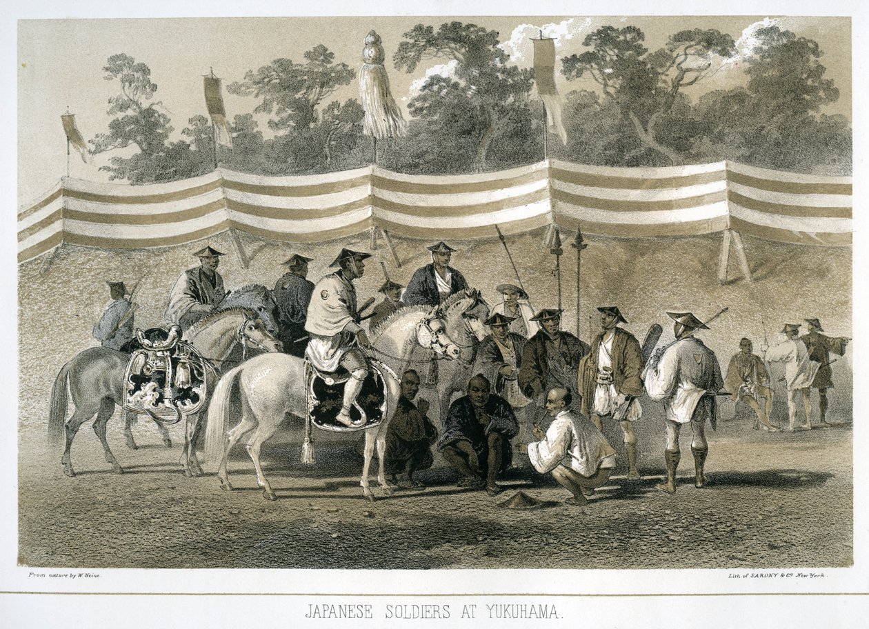 Japán katonák Yukuhamában, Japánban, 1845 alkotó: Sarony and Co