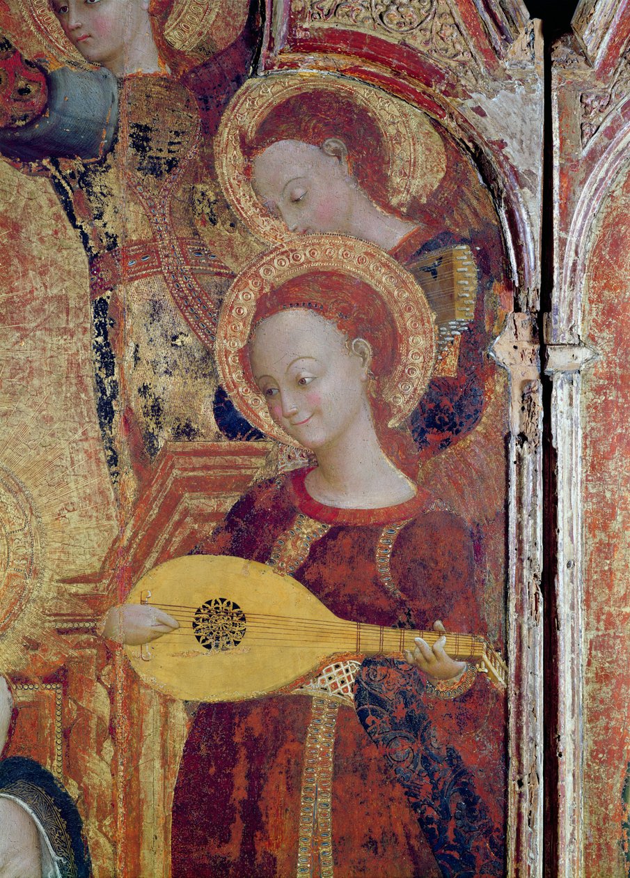 Részlet angyalzenészekről a Szűz és a Gyermek hat angyallal körülvett festményéről, 1437-44 (olaj és arany fán) alkotó: Stefano Sassetta
