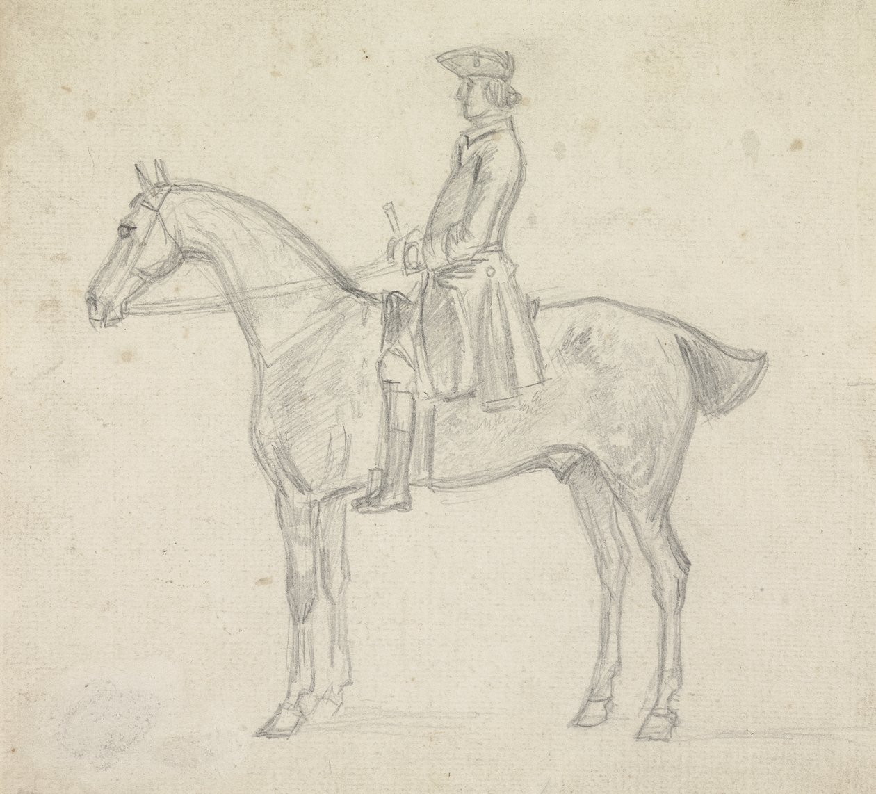 Tricorne kalapot viselő lovas (grafit papíron) alkotó: Sawrey Gilpin