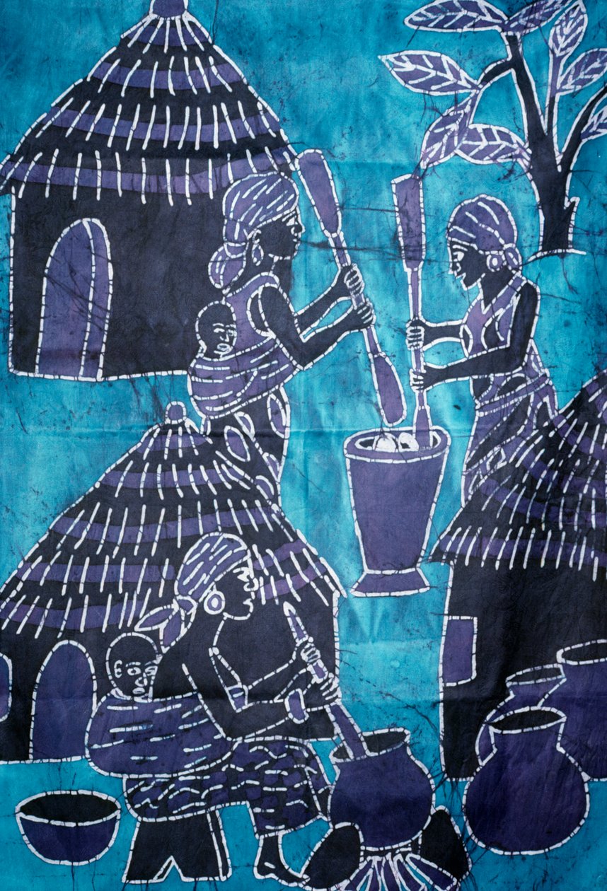 Batik technikával készült ruha, togói kézműves alkotó: School African