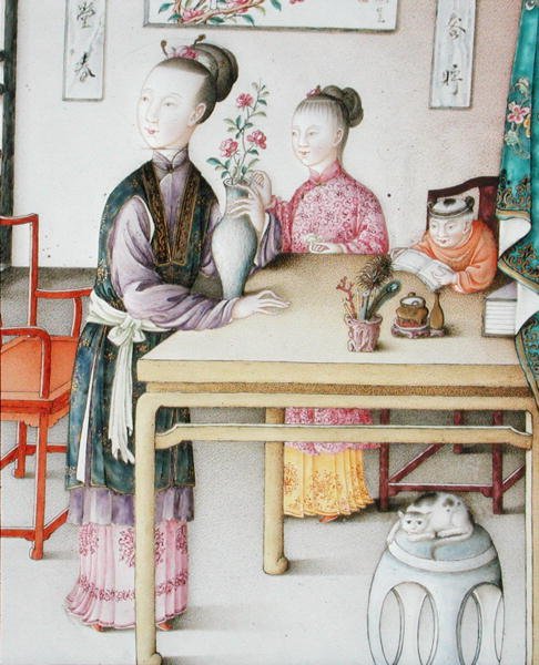 Részlet a császári kantoni panelről, Qianlong időszakból alkotó: School Chinese