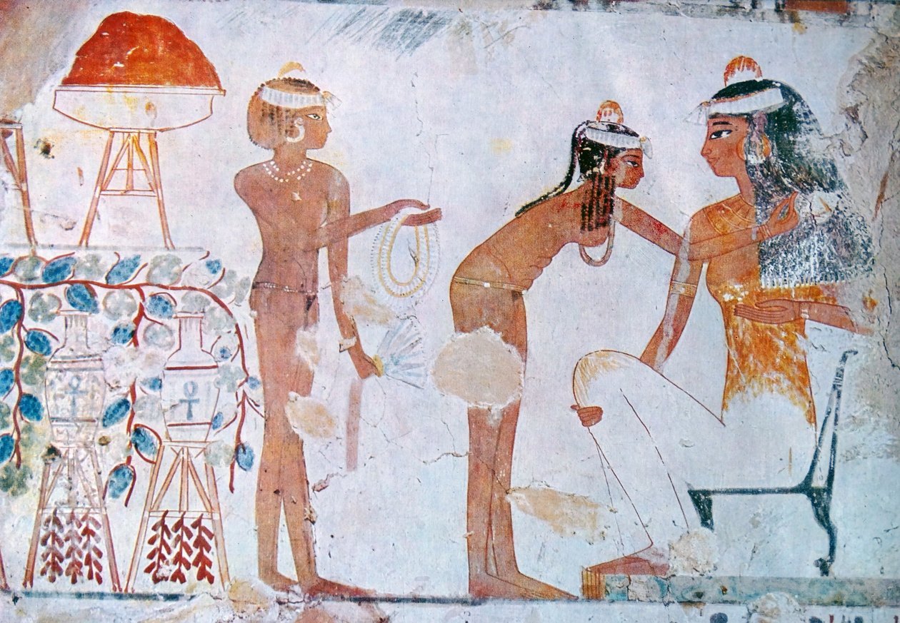 Fesztivál előkészületeket ábrázoló egyiptomi sírfestmény alkotó: School Egyptian