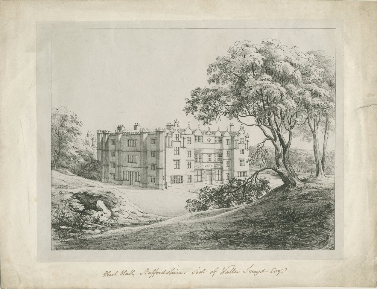 Keele Hall: litográfia, és [?18. század] (nyomtatás) alkotó: School English