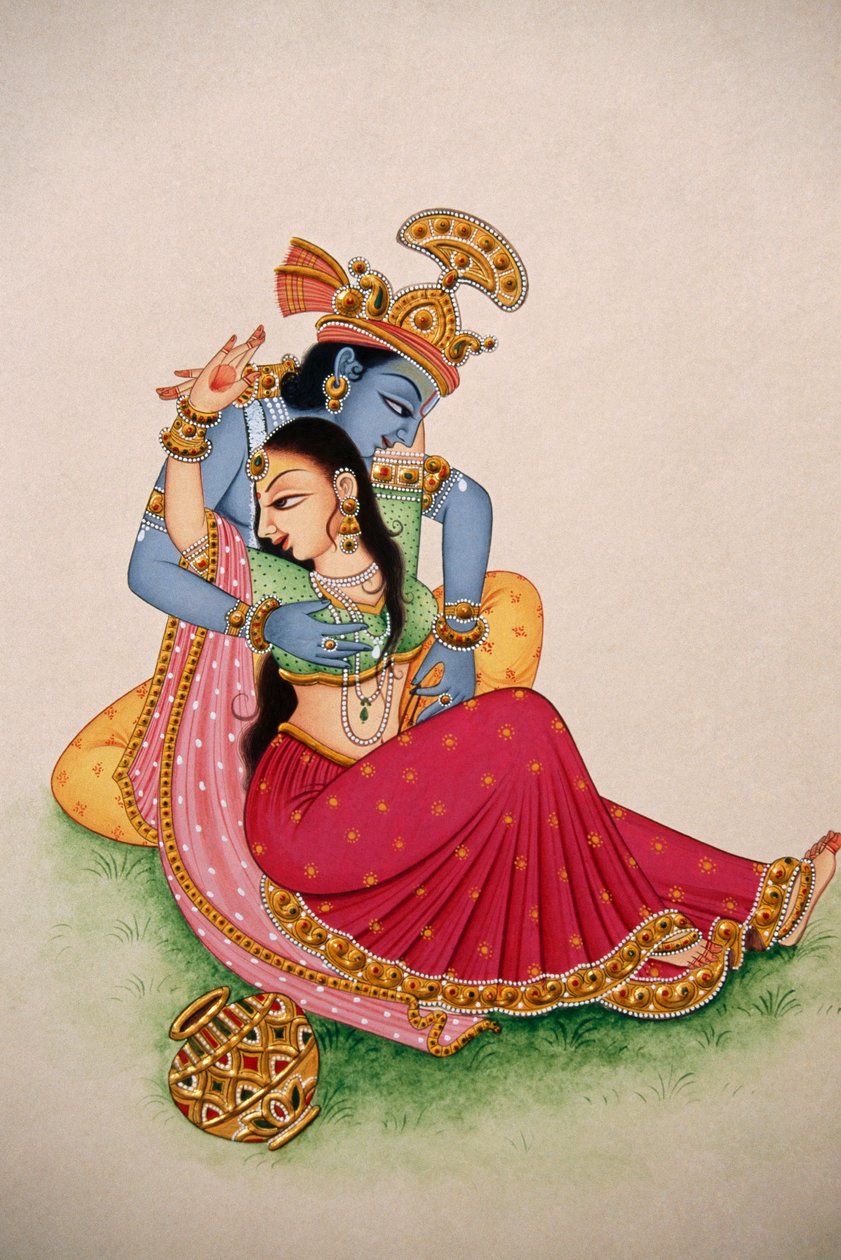 Miniatűr festmény papírra Radha Krishna alkotó: School Indian