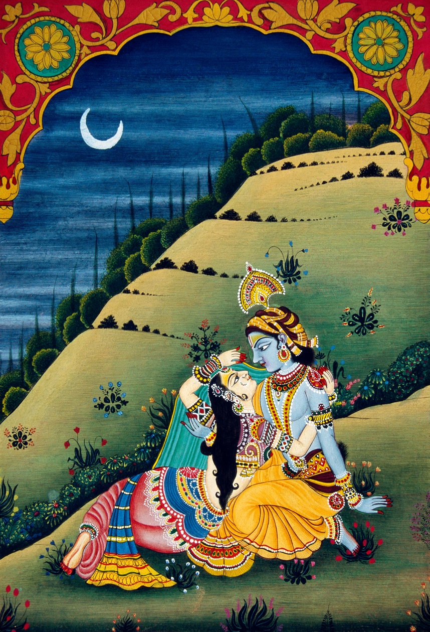 Radha Krishna miniatűr festmény papírra alkotó: School Indian