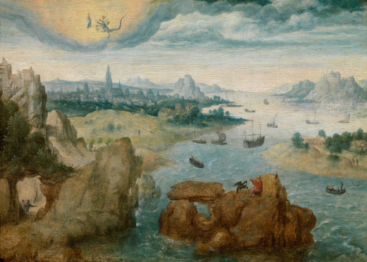 Szent János Pátmoszon (olaj a panelen) alkotó: School Netherlandish