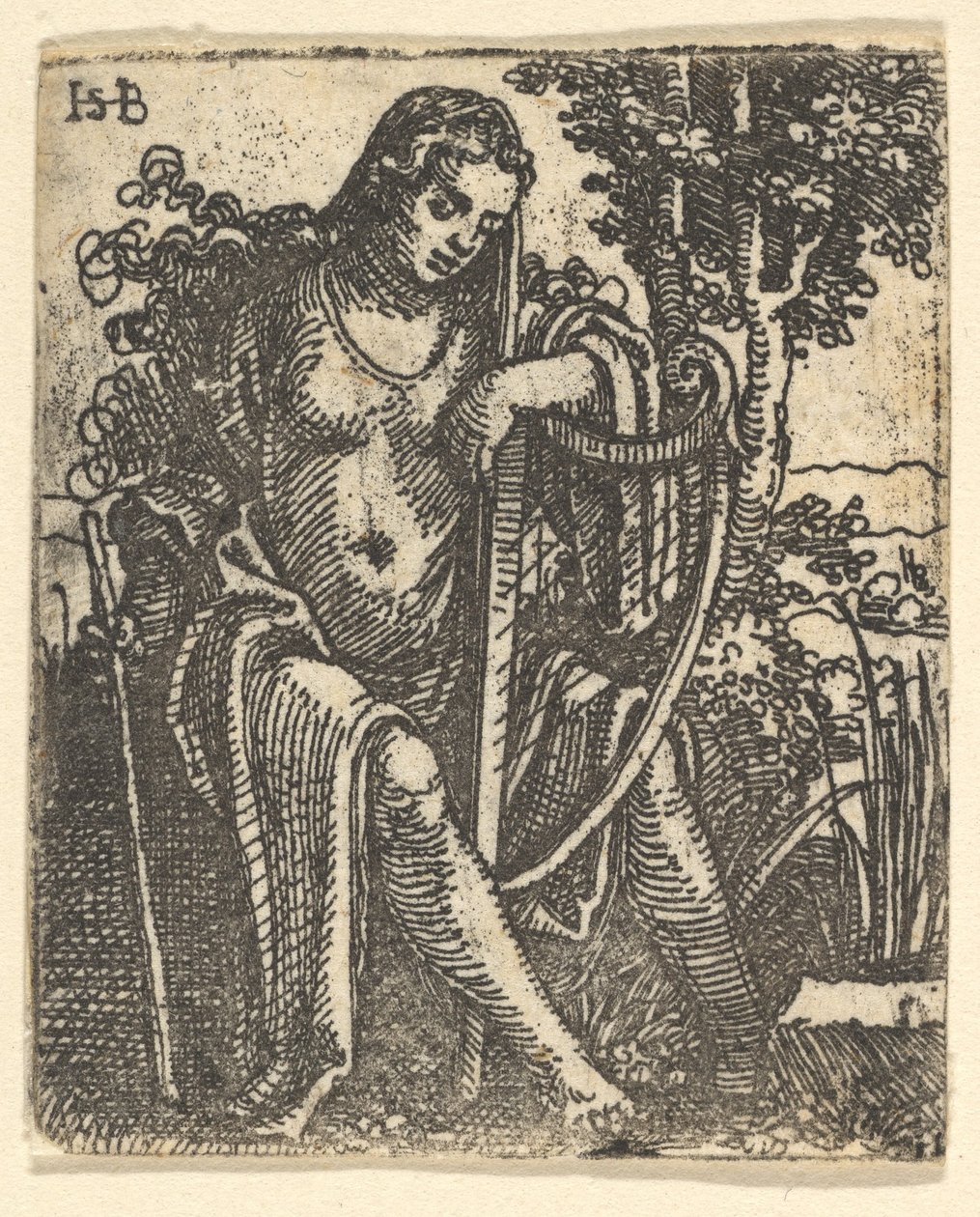 Nő hárfás, 1520-25. alkotó: Sebald Beham