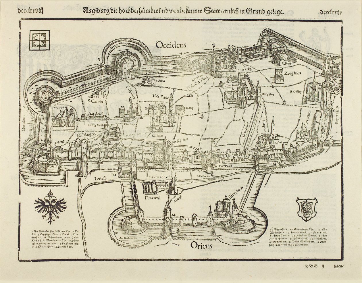 Augsburg terve, a „Cosmographia”-ból, 1544 (fametszet papírra) alkotó: Sebastian Munster