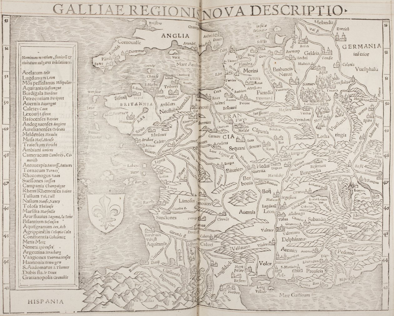 Cosmographia, Gallia részlete alkotó: Sebastian Munster
