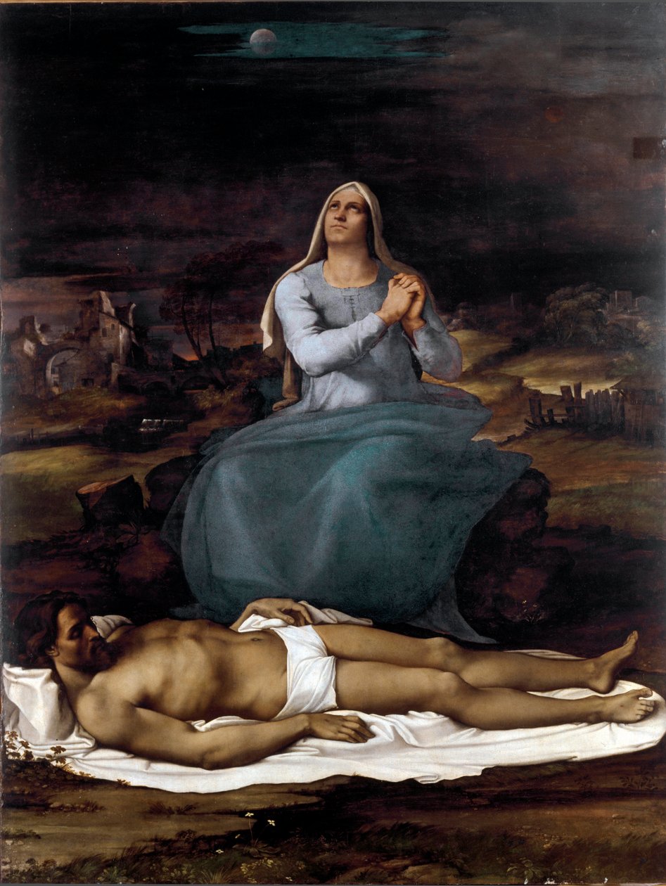 Pieta. (Festmény, 1515 körül) alkotó: Sebastiano del (c.1485 1547) Piombo
