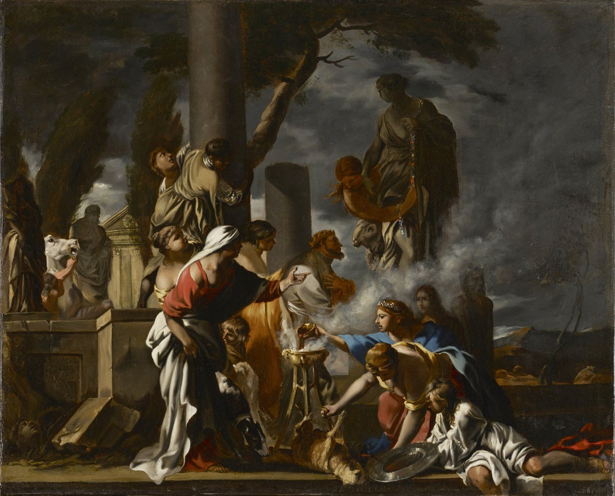 Salamon király áldoz a bálványoknak, 1640 körül alkotó: Sébastien Bourdon