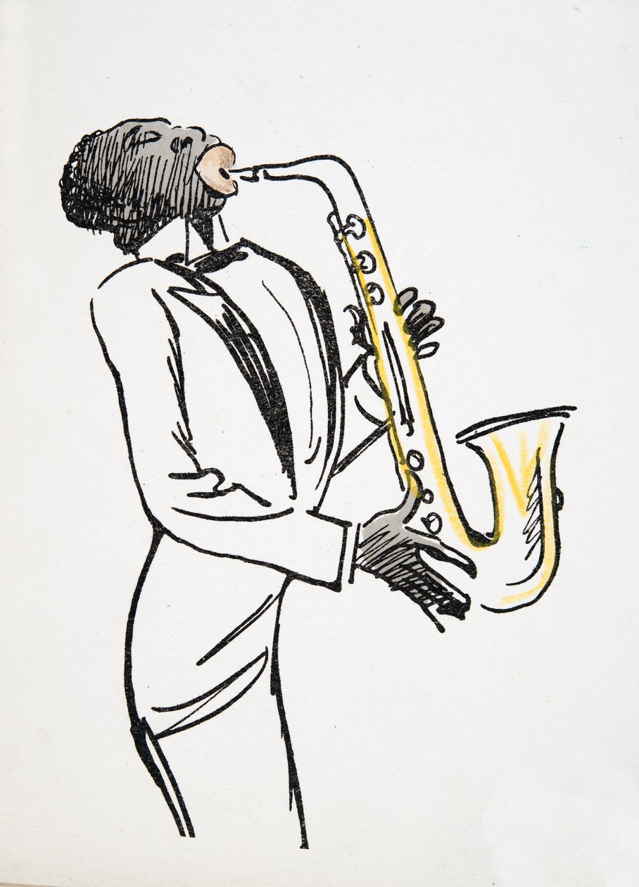 Szaxofon lejátszó, a White Bottoms, kocsma. 1927 (színes blokknyomat) alkotó: Sem