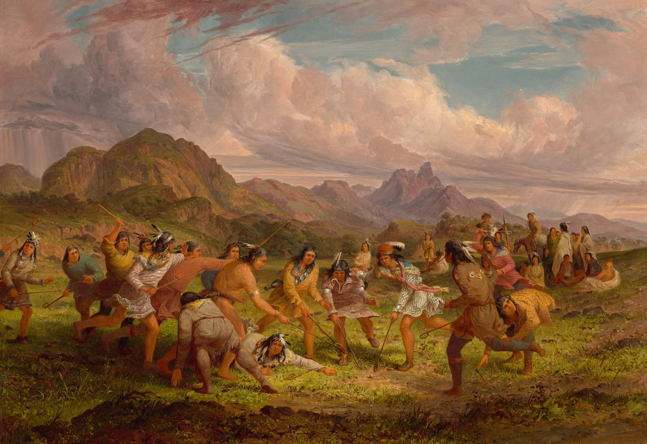 Labdajáték a sziú indiánok között, 1851. alkotó: Seth Eastman