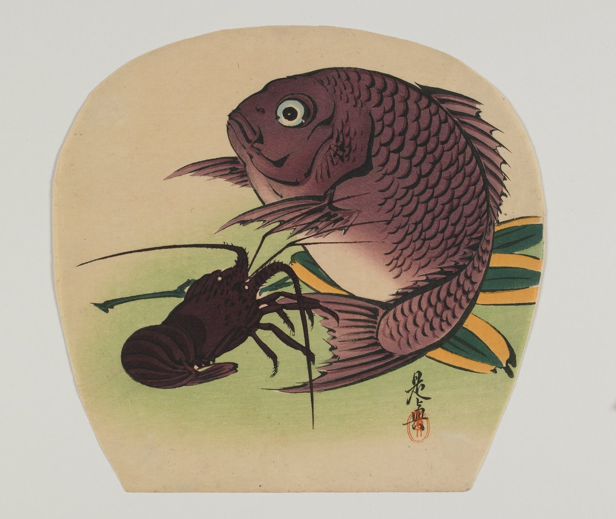 Nyomtatás egy uchiwa számára; ponty és homár, Meiji-korszak, 19. század vége; alkotó: Shibata Zeshin