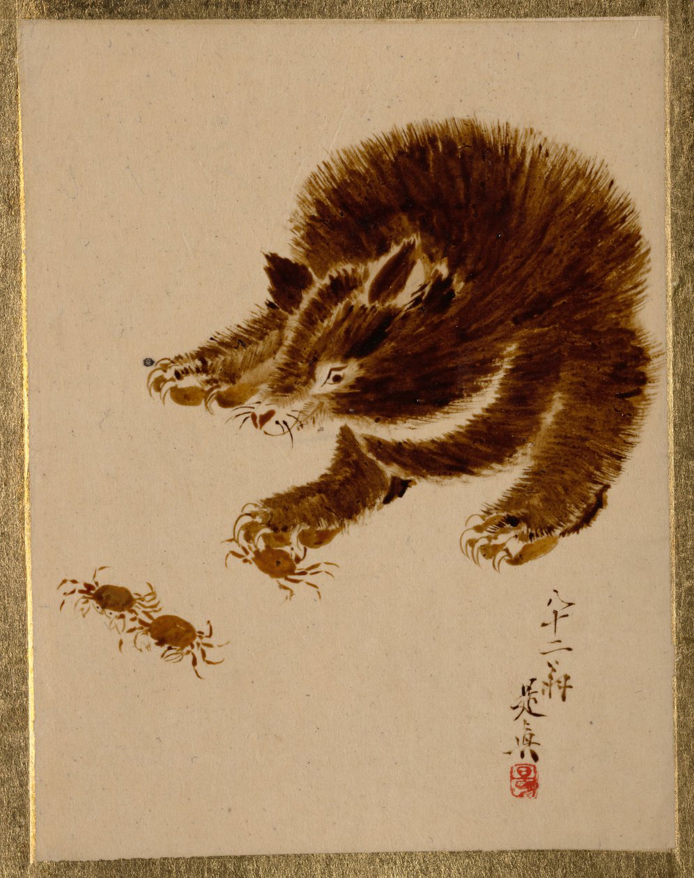 Medve és rákok. alkotó: Shibata Zeshin
