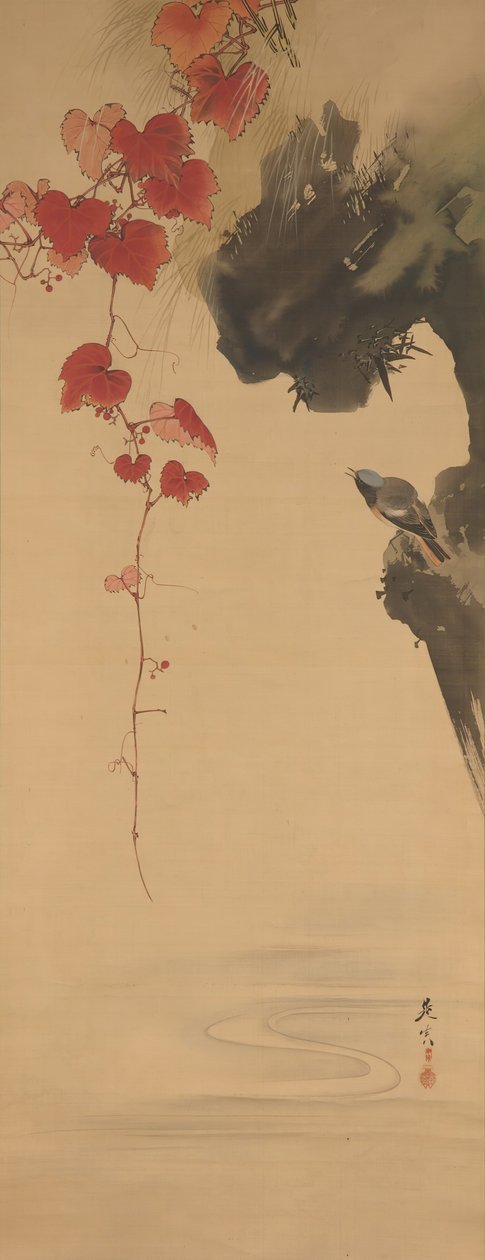 Levelek és madár, 19. század. alkotó: Shibata Zeshin