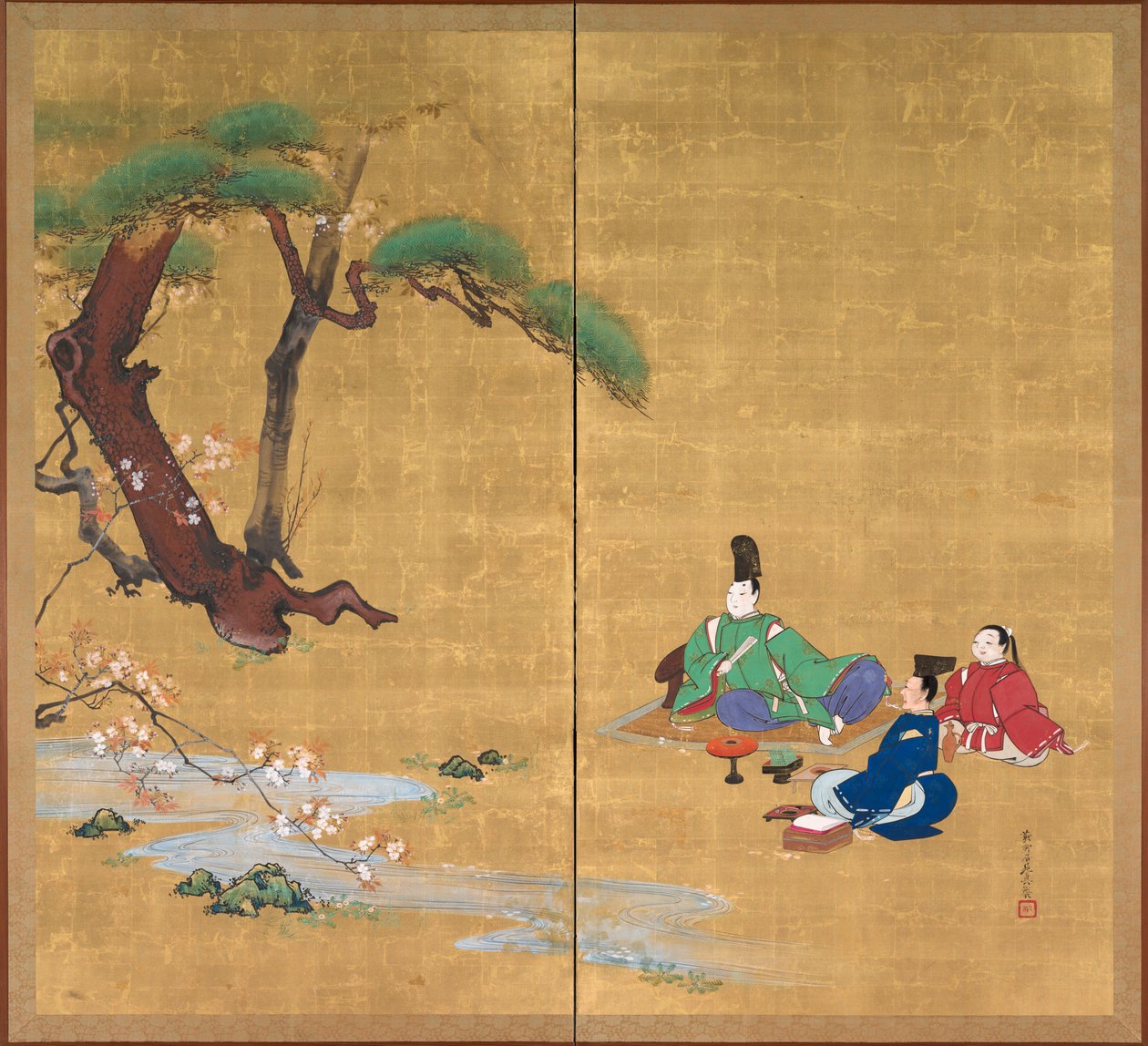 Narihira nézi a cseresznyevirágokat, 1800-as évek vége. alkotó: Shibata Zeshin